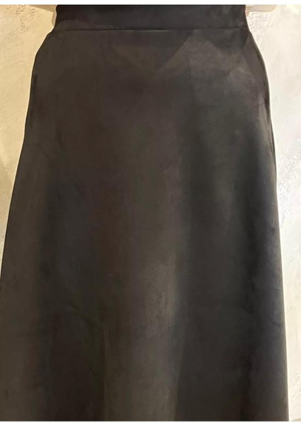 A Line Kadın Siyah Yüksek Bel Süet Mevlana Etek 0021 modelleri