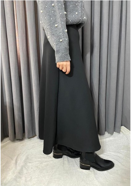 Kadın Siyah Scuba Kumaş Puf Kloş Tesettür ve Günlük Etek BOY:94-95CM (Kemeri Lastiklidir) modelleri