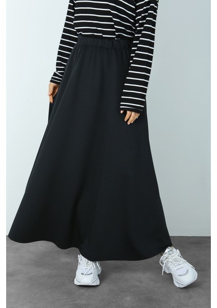 Kadın Siyah Scuba Kloş Etek