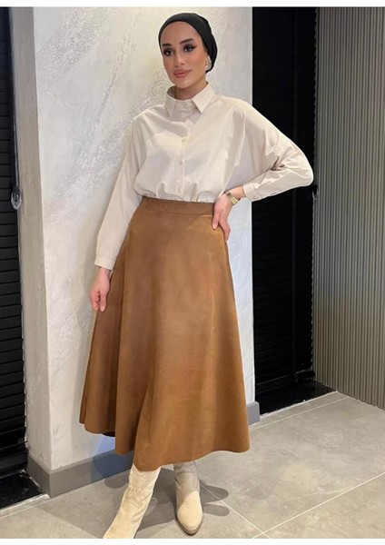 A Line Kadın Siyah Yüksek Bel Süet Mevlana Etek 0021 modelleri