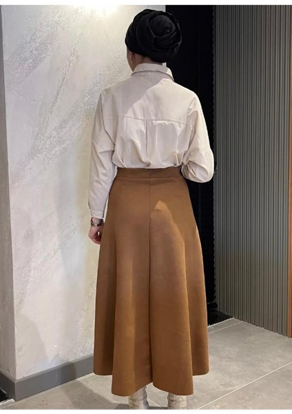 A Line Kadın Siyah Yüksek Bel Süet Mevlana Etek 0021 fırsatları