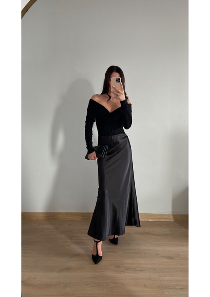 Kadın Uzun Saten Etek Maxi Boy modelleri