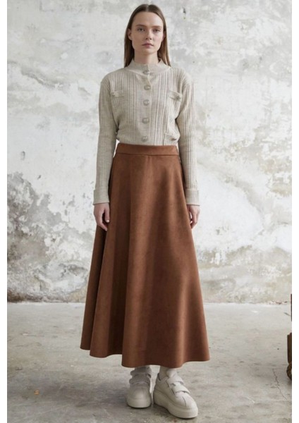 Kadın Siyah Yüksek Bel Süet Mevlana Etek