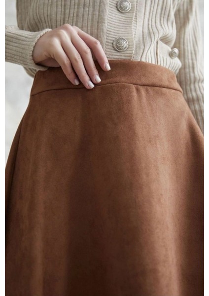 Kadın Siyah Yüksek Bel Süet Mevlana Etek modelleri