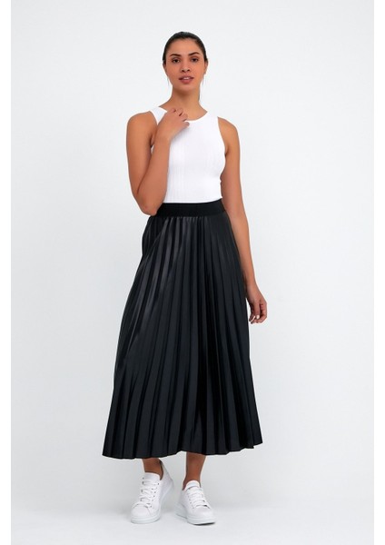 Kadın Siyah Beli Lastikli Piliseli Etek indirimleri