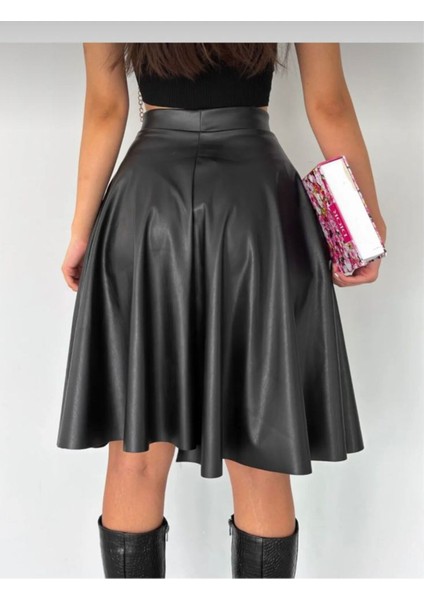 Suni Deri Midi Kloş Etek 0043 fiyatları