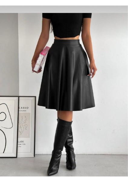 Suni Deri Midi Kloş Etek 0043 modelleri