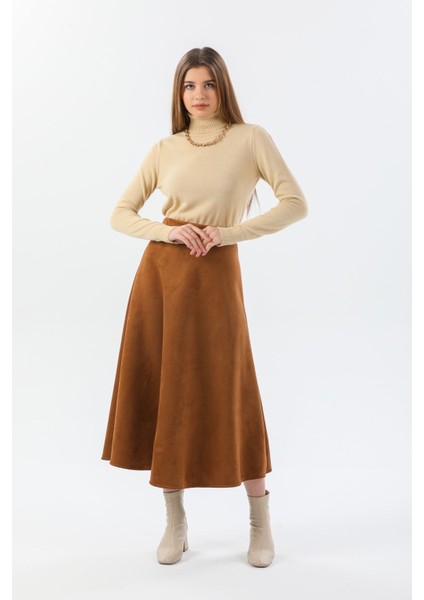 Kadın Taba Yüksek Bel Süet Mevlana Etek