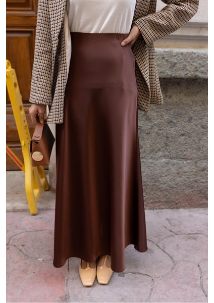 Lüks Saten Kumaş Beli Lastikli Etek Satin Skirt