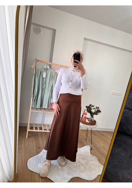 Kadın Saten Etek Kahve