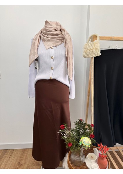 Kadın Saten Etek Kahve modelleri