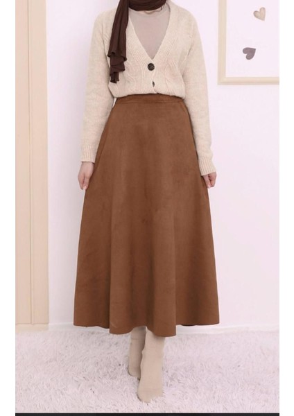 Hafif Likralı Süet Kumaş Yüksek Bel Kiloş Uzun Etek 0096 modelleri