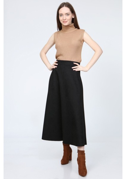 Kadın Siyah Yüksek Bel Süet Düz Mevlana Etek fiyatları