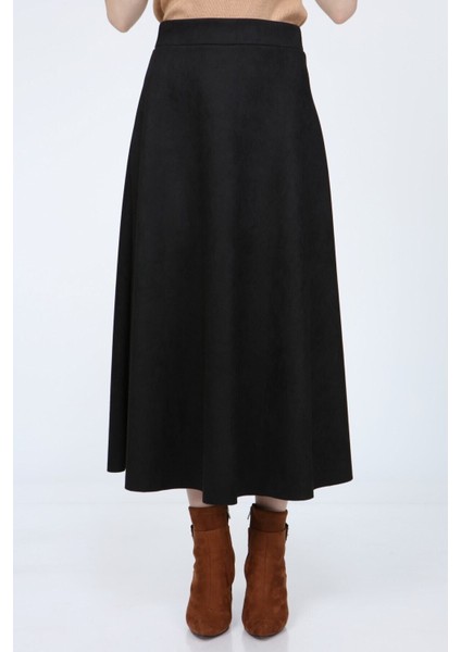 Kadın Siyah Yüksek Bel Süet Düz Mevlana Etek fırsatları
