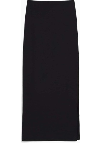 Kadın Siyah Yandan Derin Yırtmaçlı Uzun Etek indirimleri