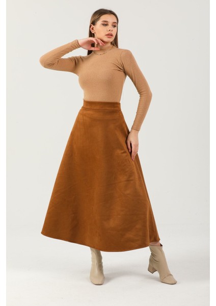 Kadın Taba Yüksek Bel Süet Mevlana Etek