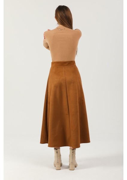 Kadın Taba Yüksek Bel Süet Mevlana Etek modelleri