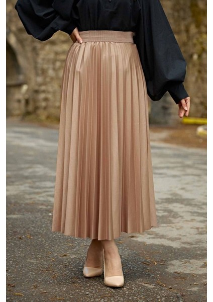 Deri Görünümlü Pr Şevval Piliseli Etek - Vizon fiyatları