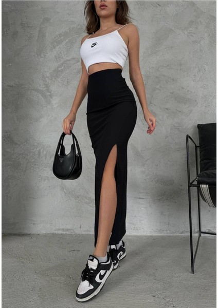 Kadın Siyah Yırtmaçlı Uzun Ottoman Kumaş Etek fiyatları