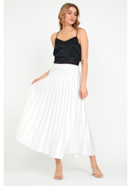 Kadın Bayaz Beli Lastikli Piliseli Etek indirimleri