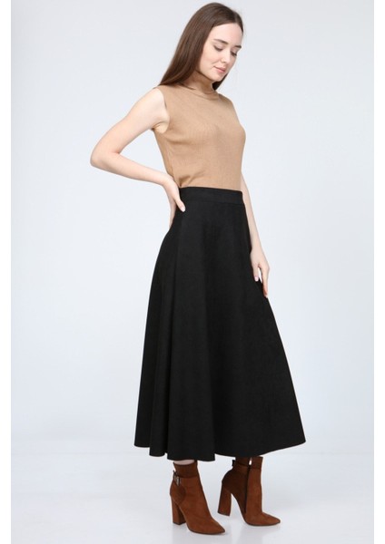 Kadın Siyah Yüksek Bel Düz Mevlana Etek