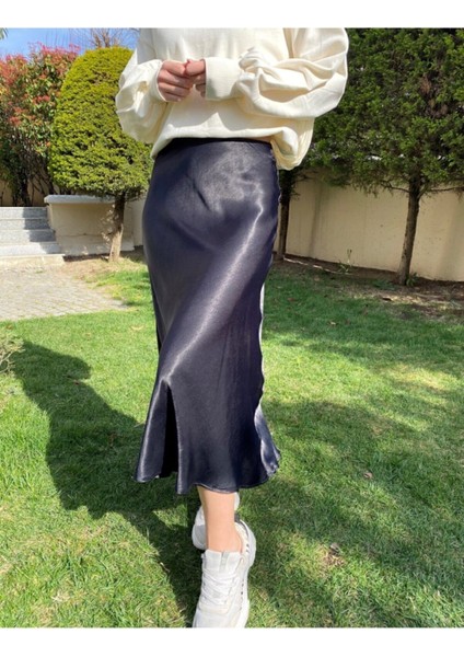 Siyah Beli Fermuarlı Çan Model Uzun Saten Etek 91 cm indirimleri