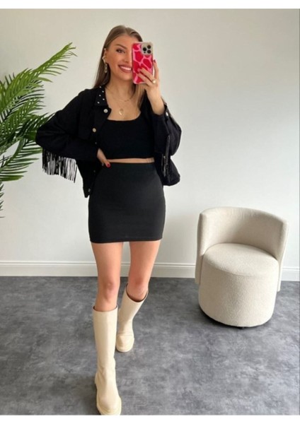 Suhis Siyah Dar Mini Etek