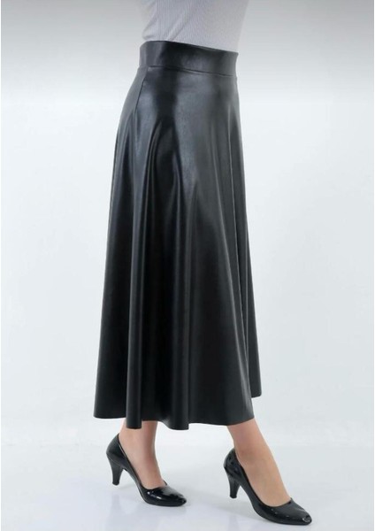 Şık Kadın Suni Deri Etek Boy 95 cm A Line - 0021 modelleri