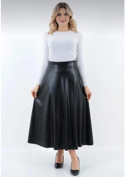 Şık Kadın Suni Deri Etek Boy 95 cm A Line - 0021 fırsatları