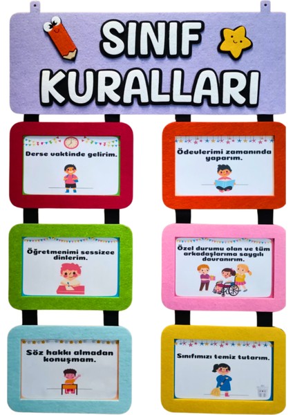 Keçe Sınıf Kuralları Panosu Lila
