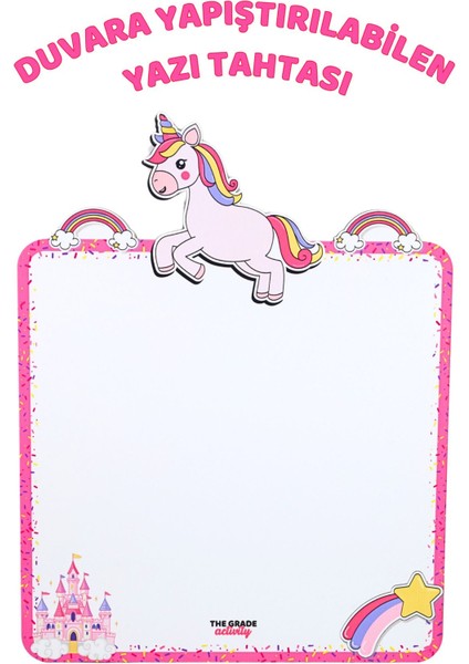 Pembe Unicorn Temalı Çocuk Yazı Tahtası Eğitici ve Aktiviteli Oyuncak