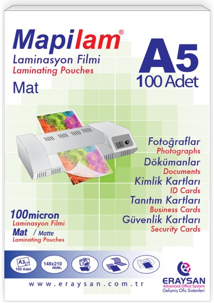 Matlamine A5 100 Mikron, Şeffaf ve Dayanıklı Laminasyon Filmi, Yüksek Kalite Seçenek.