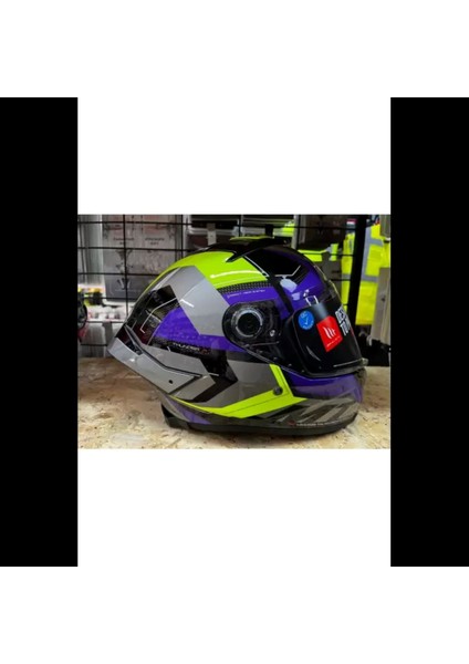 Kask mt Thunder 4 Sv Valıant B2 Parlak Gri Mor Sarı Güneş Vizörlü Full Face Kask
