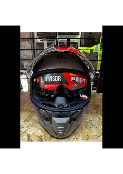 Kask mt Thunder 4 Sv Valıant B2 Parlak Gri Mor Sarı Güneş Vizörlü Full Face Kask fiyatları