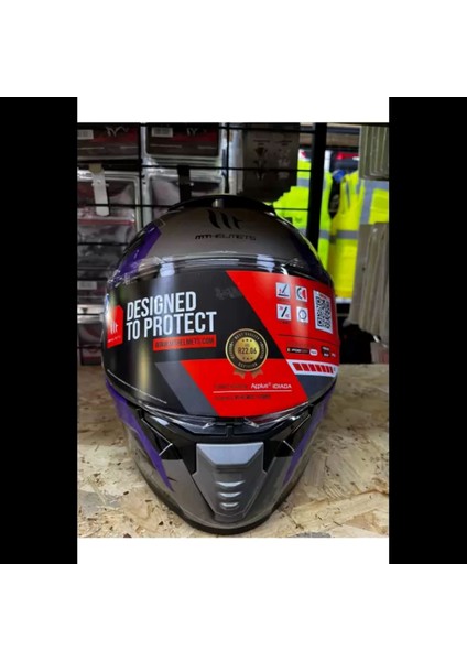 Kask mt Thunder 4 Sv Valıant B2 Parlak Gri Mor Sarı Güneş Vizörlü Full Face Kask fırsatları