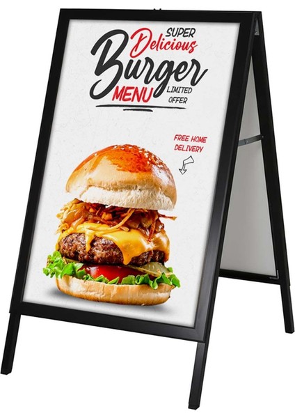 Çift Taraflı Ayaklı Kaldırım Panosu, Siyah, 50X70 cm