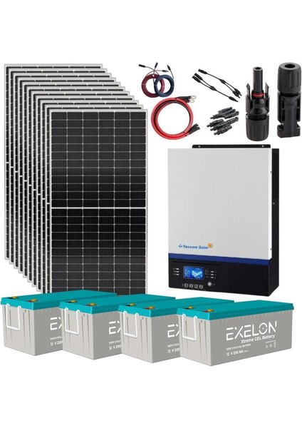 Güneş Enerjisi Solar Paketi Vmııı 5 kva Mppt Inverter 455 Watt Güneş Paneli 200 Amper Jel Akü