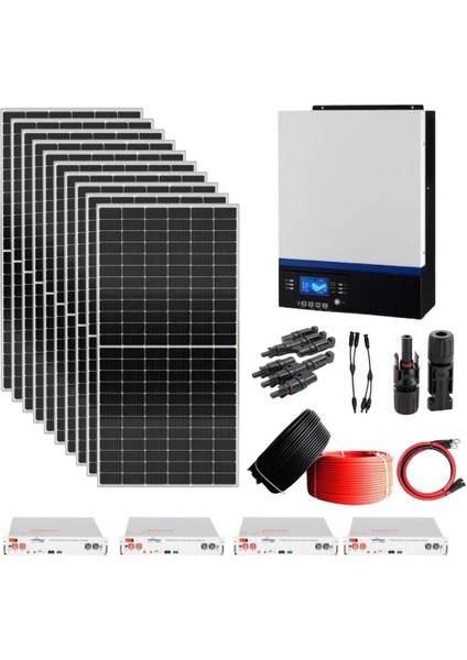 Güneş Enerjisi Solar Paketi Vmııı 5 kva Mppt Inverter 455 Watt Güneş Paneli 48V 50 Amper Lityum Akü