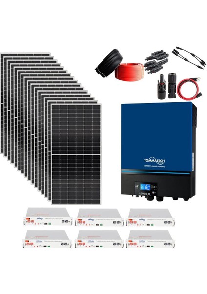 Güneş Enerjisi Solar Paketi 7.2 kva Inverter 455 Watt Güneş Paneli 48V 50 Amper Lityum Akü