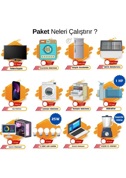 Güneş Enerjisi Solar Paketi 7.2 kva Inverter 455 Watt Güneş Paneli 48V 50 Amper Lityum Akü fiyatları