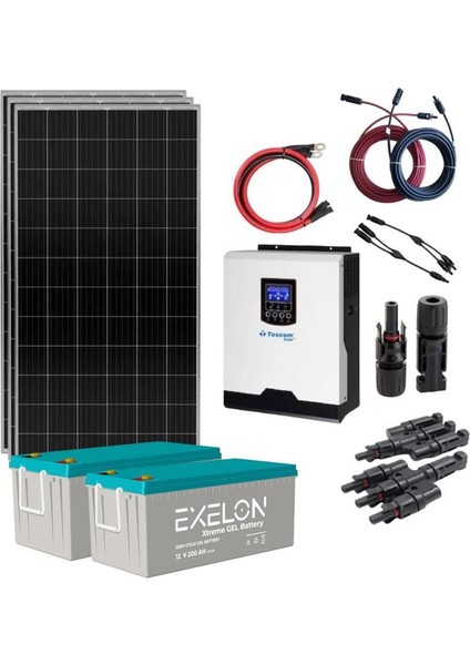 Teknovasyon Arge Güneş Enerjisi Solar Paketi 3kva Inverter 400 Watt Güneş Paneli 200 Amper Jel Akü