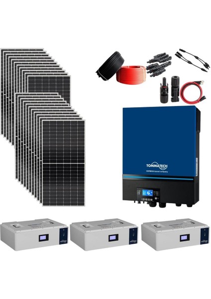Güneş Enerjisi Solar Paketi 11 kva Inverter 455 Watt Güneş Paneli 48V 50 Amper Lityum Akü