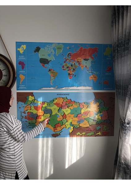 Çocuklar Için Eğitici Türkiye ve Dünya Haritası Seti 118X56 Cm, Duvar Dekoru fiyatları
