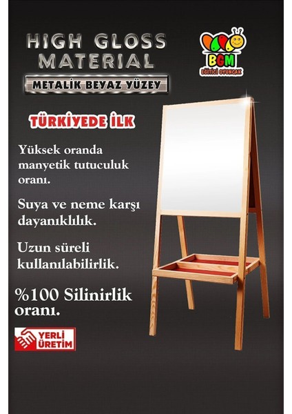 Turkuaz Ahşap Çocuk Yazı Tahtası, Manyetik ve Gerçek Metal Yüzeyli Set fiyatları