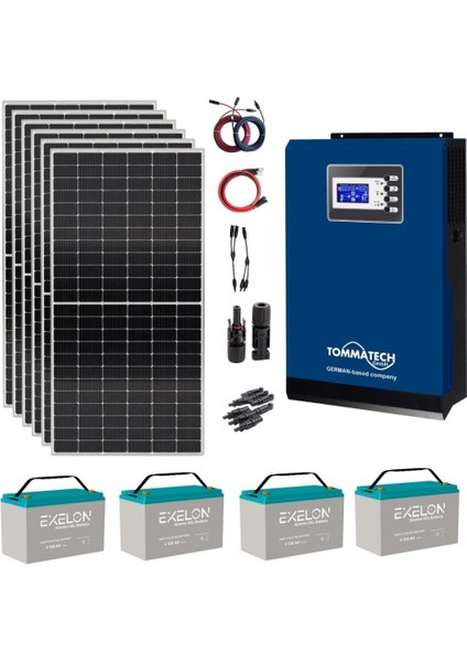 Güneş Enerjisi Bağ Evi Solar Paketi 5 kva Inverter 340W Güneş Paneli 100 Ah Jel Akü