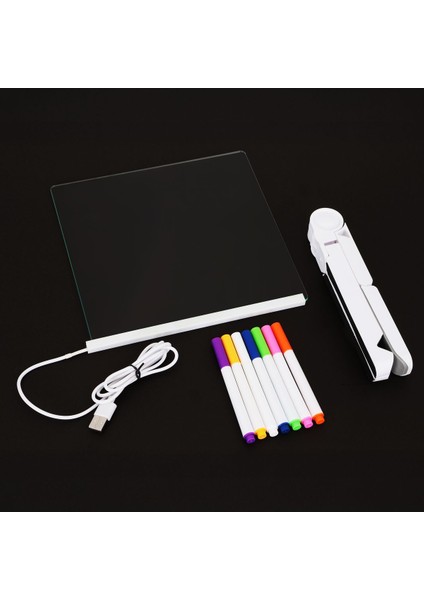 20X20 cm Renkli LED Neon Işıklı Şeffaf Yazı Tahtası Seti, Eğlenceli ve Şık Dekorasyon! fiyatları