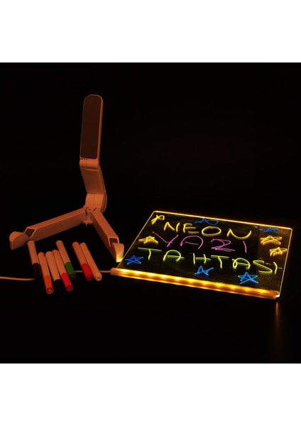 20X20 cm Renkli LED Neon Işıklı Şeffaf Yazı Tahtası Seti, Eğlenceli ve Şık Dekorasyon! fırsatları