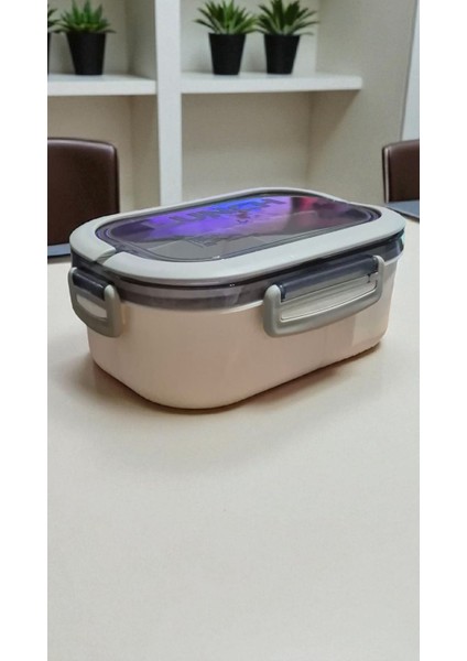 2 Katlı Taşınabilir Yemek Kabı Lunch Box Diyet Beslenme Kutusu Saklama Kabı - Krem Rengi