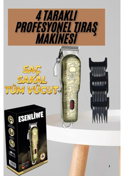 Profesyonel Kuru Kafa Desenli Daling Şarjlı Berber Tıraş Makinesi Saç Sakal Düzeltme Seti