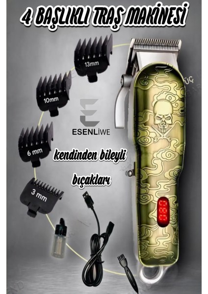 Profesyonel Kuru Kafa Desenli Daling Şarjlı Berber Tıraş Makinesi Saç Sakal Düzeltme Seti fiyatları